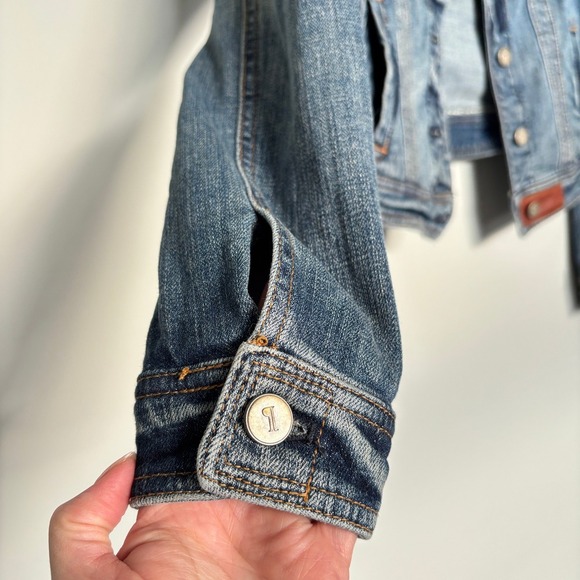 Pilcro Avie Denim Jacket Anthropologie Size Small Jean Trucker Leather Detail - Picture 7 of 11